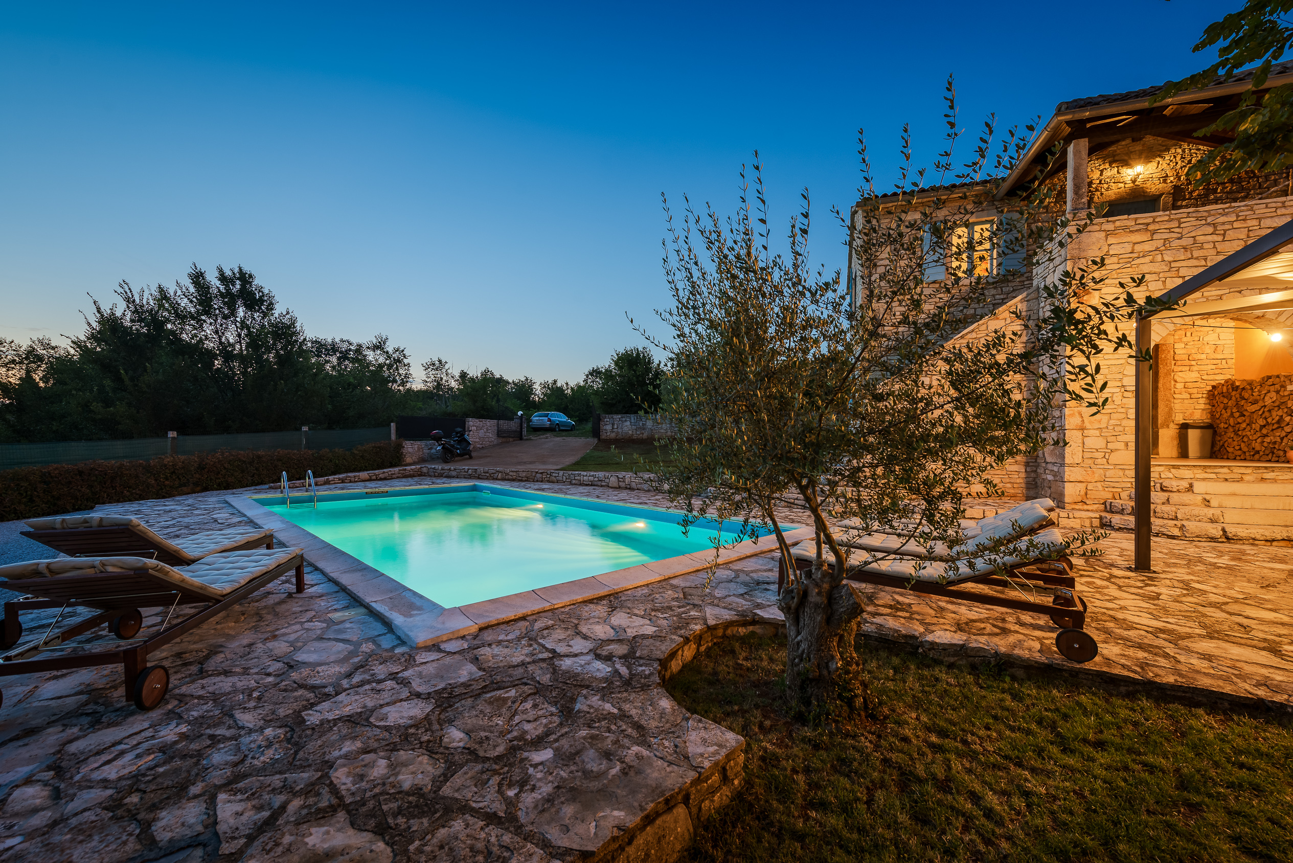 Villa Rovo pool area in the night